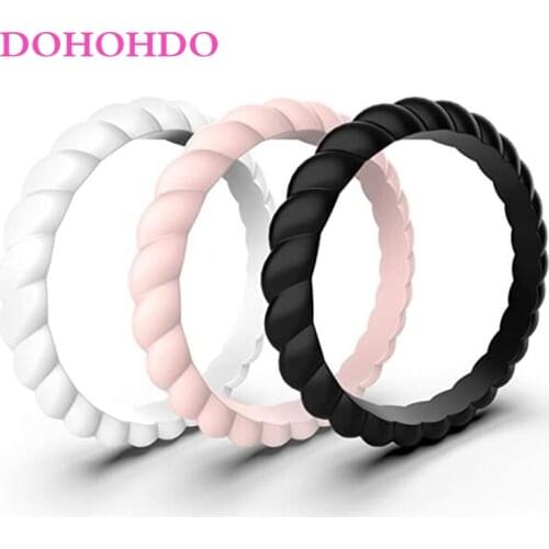 3mm Thin Silicone Ring For Women Wedding Rings Rubber Bands Sport Hypoallergenic Crossfit Flexible Woven Silicone Finger Rings