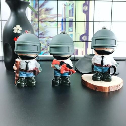 Cartoon Game Pubg Keychain Level 3 Helmet PVC Doll Saucepan Gun Key Chain Fans Battle Grounds Keyring Gifts For Men Llaveros