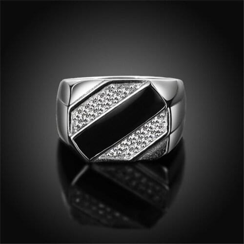 Popular Enamel Crystal Mens' Ring Trendy Style Geometric Male Ring Jewelry For Party Anniversary Fashion