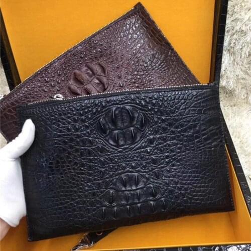 Authentic Real Crocodile Skin Zipper Closure Mens Large Thin Clutch Purse Genuine Alligator Leather Male Wristlets Card Bag
