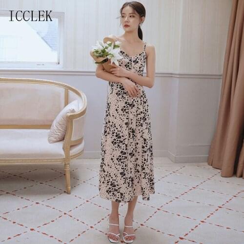 New WomenS Dresses 2021 Summer Dress Fashion Korean One-Piece Printing Sling Dress A-Line Dress Casual Dress Midi Dress Female