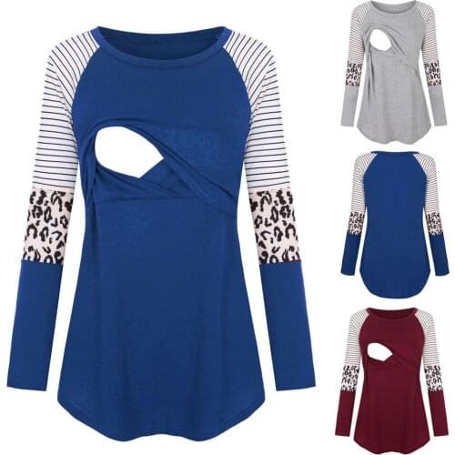 Maternity Clothes Ropa De Mujer для беременных Women Maternity Long Sleeve Nursing Patchwork Color Tops Breastfeeding Blouse