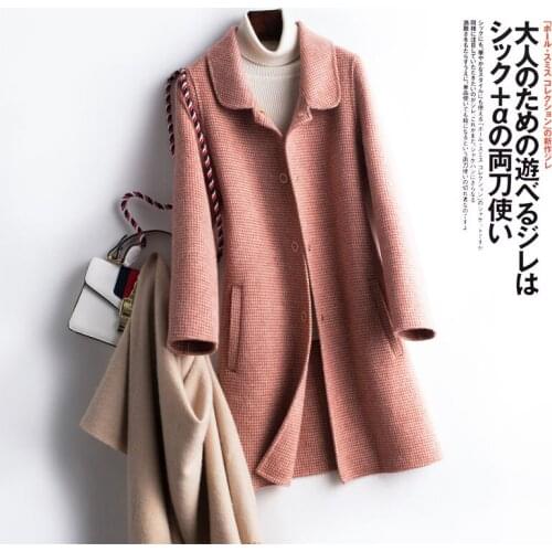 Autumn Winter Wool Plover Coat Fashion Double-sided Overcoat Womens Long Cashmere Doll Collar Woolen Cloth New Coats for Women