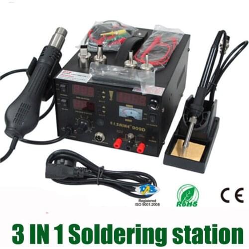 220V SAIKE 909D 3 in 1 rework station with hot air gunSMD soldering iron repair welding station