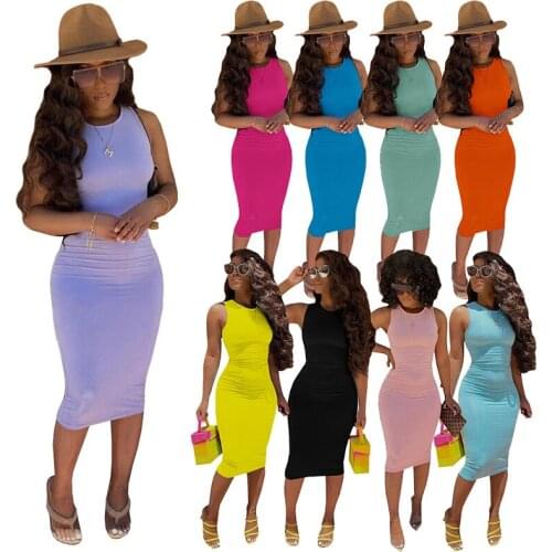 Echoine Women Summer Solid Sleeveless Elegant Slim Spaghetti Dress Clothes Vintage sexy Beach Party Club Midi Dresses Vestidos