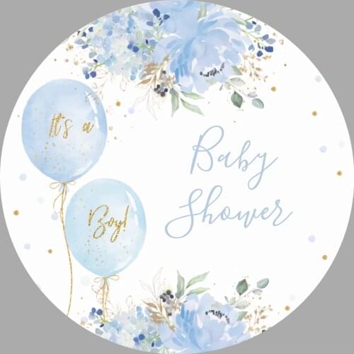 Pink Blue Flower Balloons Baby Shower Round Backdrop Cover Girl Boy Birthday Party Decor Candy table Banner Circle Background