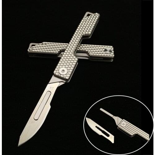 Mini Titanium Alloy Folding Knife Portable Removable EDC Knife CS GO Carving Tool Outdoor Utility Knifes Surgical 10 Blade Free
