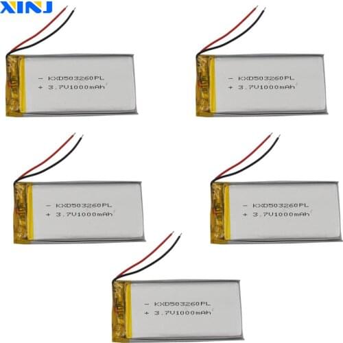 XINJ 5pcs 3.7V 1000mAh Li-Po Polymer Li Battery 503260 For Phone Camera Music player Record bluetooth earphone speaker Tablet PC