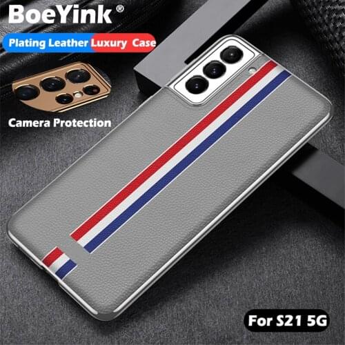 Camera Protection Case For Samsung Galaxy S21 Ultra 5G Luxury Plating Frame Leather Texture Cover For Samsung S21 Plus 5G S21U