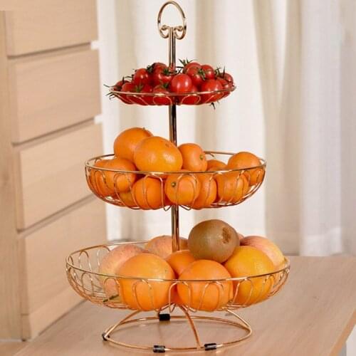 Iron Three Layer Storage Basket Fruit Dish Kitchen Home Bowl Detachable Metal Cake Stand Decorative Dessert Holder Organizer