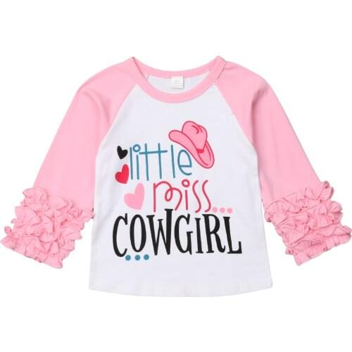 1-6Y Autumn Pretty Cute Infant Kids Baby Girls Clothes Tops Letter Print Long Ruffles Sleeve Pullover Pink Clothes