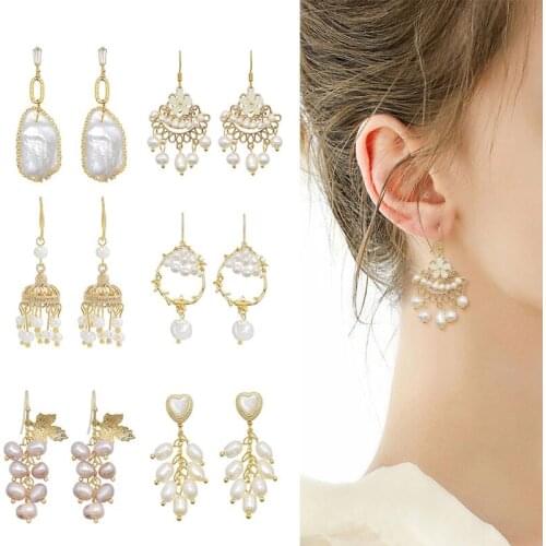 Elegant Natural Freshwater Pearl Drop Earrings For Woman Bridal Weddings Leaf Flower Grapes Earring pendientes Handmade Jewelry