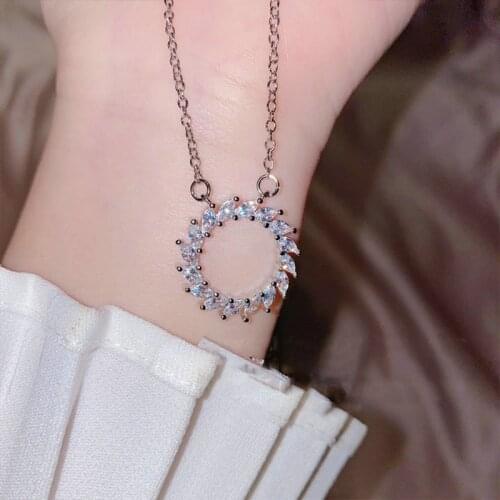 2021 Design Bling Sun Ring Pendant Clavicle Chain 925 Silver Circle Simple Pear CZ Fashion Necklace For Women Vintage Jewelry