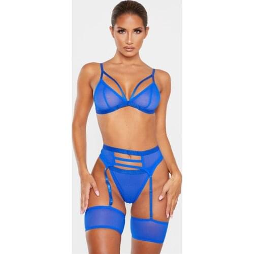 Womens Lace Underwear 4-piece Set Sexy Lingerie Ladies Bra Panty Garter Set Transparent Lace Hollow Bra Erotic Exotic Clothing