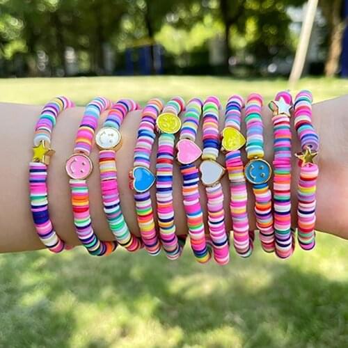 ZHINI 2021 New Handmade Beaded Bangle Bracelets for Women Simple Cute Smiley Heart Pendant Statement Bracelet Wedding Jewelry