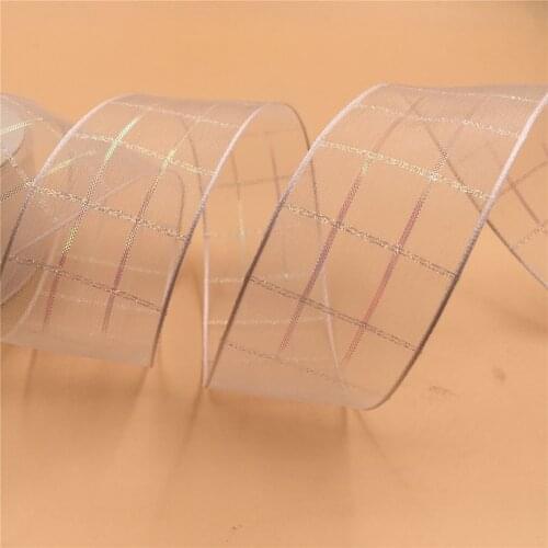 38mm X 25yards White plaid lattice organza ribbon for gift box packaging wired edge ribbon N2248
