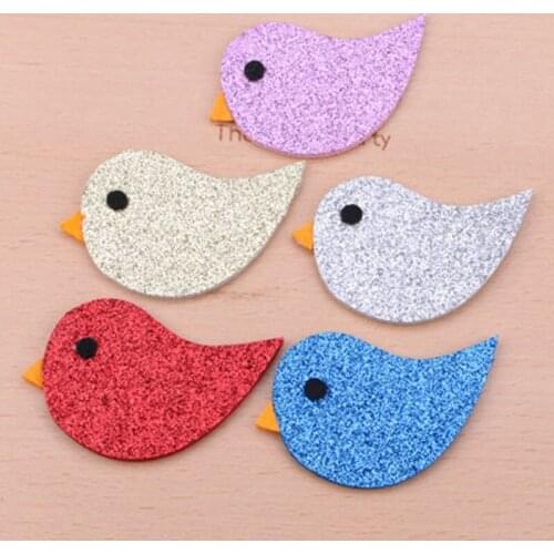 50pcs Hair Jewelry DIY Material Glitter Fabric Animal Bird Button Patch Sticker Flatback Fit for Hairs Clips Decor 70*40mm