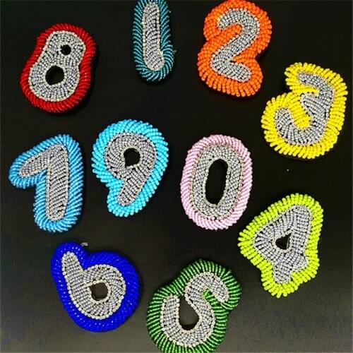 6pcs/lot Sew Luxury Manual Nail Beads Diamond Digital Number Embroidered Patches for Jersey Women Bag Kids Clothing Decoration