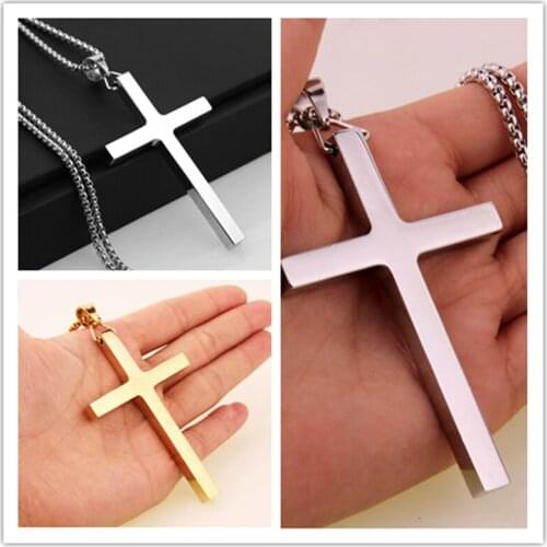 90*49mm High Polishing Men Womens Jewelry Silver Or Gold Color Cross Fashion Pendant Stainless Steel Necklace, Wholesale Jewelry