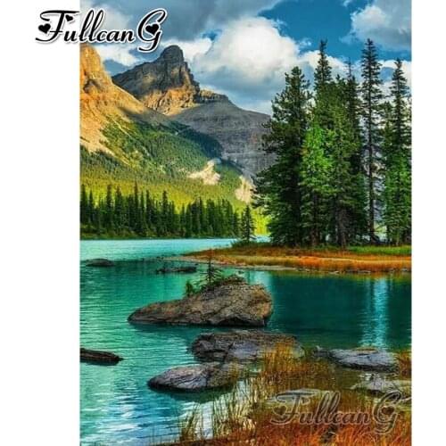 FULLCANG diy 5d diamond mosaic nature landscape lake diamond painting full square round drill diamond embroidery scenery FC2264