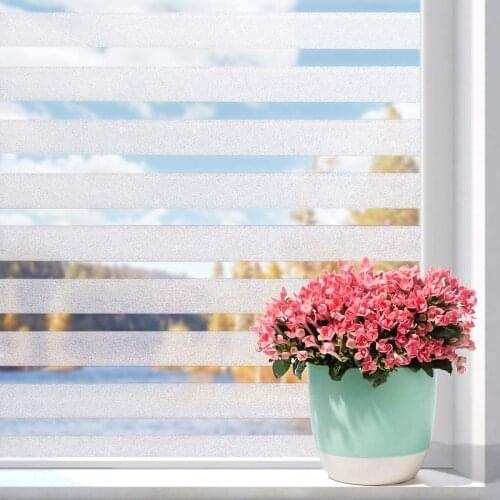 Privacy Window Film Non-Adhesive Film Static Cling Frosted Stripe Window Sticker Anti-UV Opaque Decoration Glass Film for Home