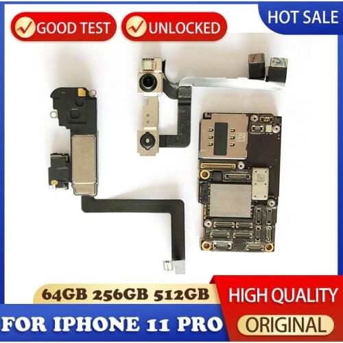 For Iphone 11 Pro Motherboard Clean Original Replaced Main Board Tested With / No Face ID Whole Chip Facial Function 64/256/512G