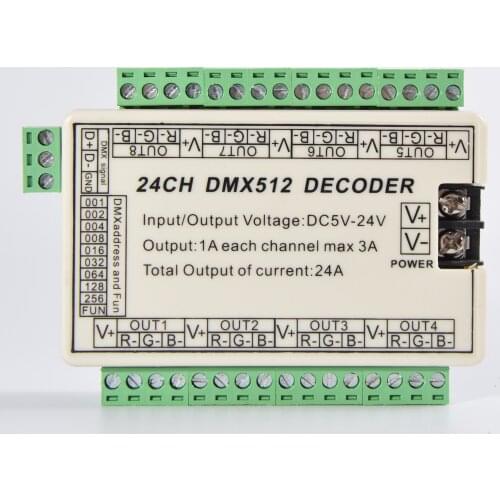 Fast 5Pcs 24CH Controller RGB LED DMX 512 Decoder Strip Module Dump Node 24A 5~24V WS-DMX-24CH