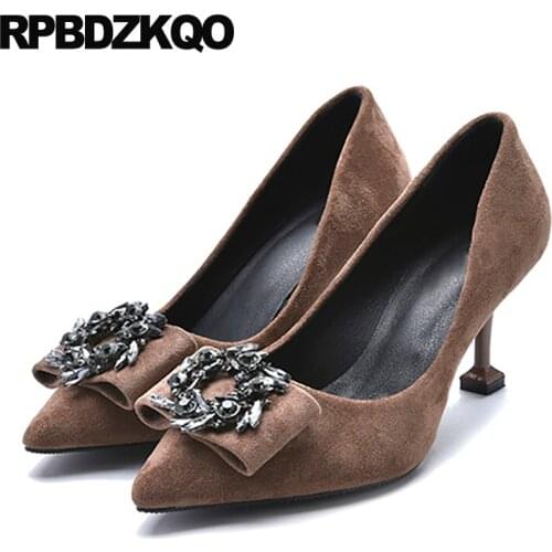 Black crystal diamond female high heels shoes evening pumps 3 inch stiletto pointed toe plus size rhinestone women 11 43 10 42