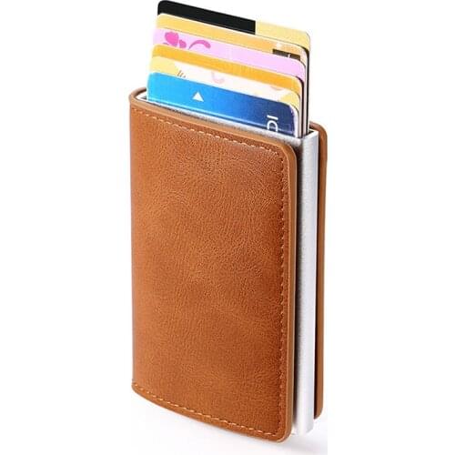 Credit Card Holder Wallet Men Women Metal RFID Vintage Aluminium Bag Crazy Horse PU Leather Bank Cardholder Case
