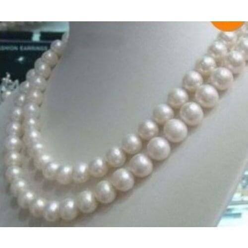 Double strands classic natural 9-10mm south sea white pearl necklace ^^^@^Noble style Natural Fine jewe FREE SHIPPING