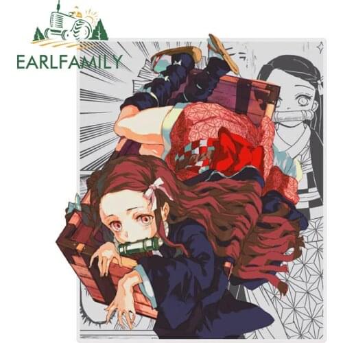 EARLFAMILY 13cm x 11.4cm for Demon Slayer Nezuko Car Accessoires Stickers Auto Refrigerators Decal Caravan Waterproof Sunscreen