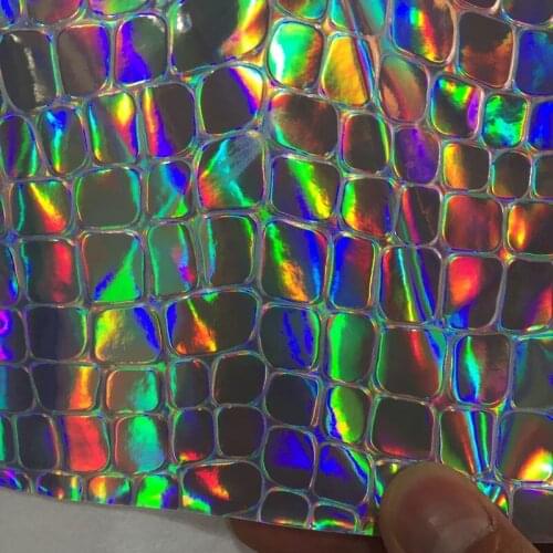 Synthetic PU Square embossed Holographic leather material