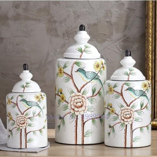 Retro Ceramic Vase Flowers and Birds Ceramics Storage Jar Modern Home Decorations Crafts Flower Arrangement Vase Sugar Jar