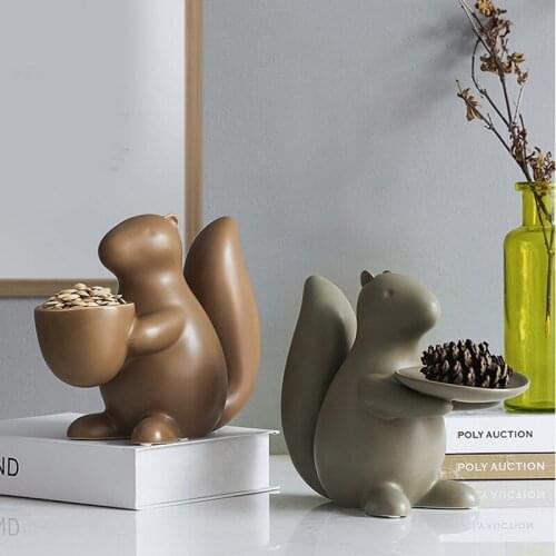 NORDIC ART CERAMIC SQUIRREL CRAFTS PENDULUM SIMPLE AND HOME ANIMAL FRUIT SNACK TRAY KEY STORAGE BOX HOME DECORATION ACCESSORIES