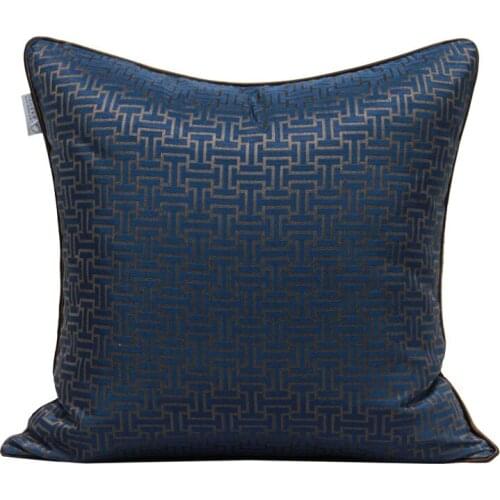 Chinese Light Luxury Pillow Cover Blue Geometric Striped Jacquard Cushion Case Living Room Sofa Decorative Pillowcase 45x45CM