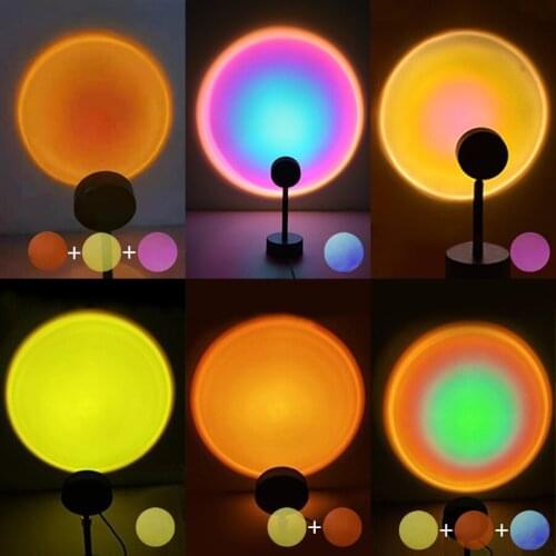 USB Sunset Lamp Projector LED Rainbow Atmosphere Table Projection Lamp Night Light for Home Bedroom Coffee Shop Wall Decoration