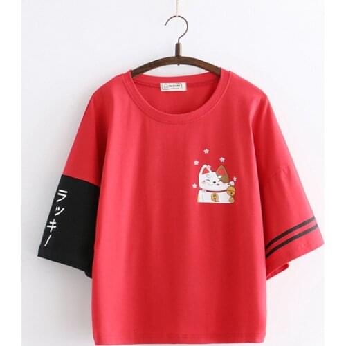 Summer new Natsume Yuujinchou student cute fortune cat print short sleeve t shirt women japanese harajuku cotton t-shirt
