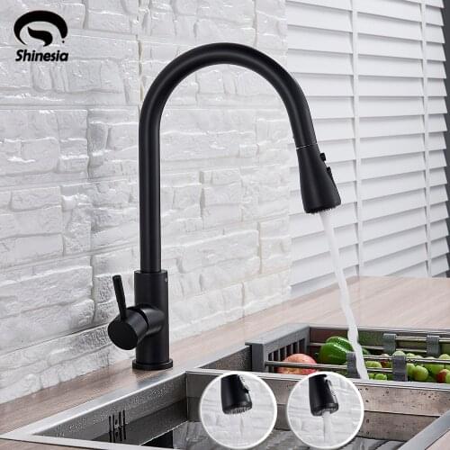Matt Black Kitchen Faucet Pull Out Sprayer Single Handle Mixer Tap Sink Faucet 360 Rotation Kitchen Faucet Hot and Cold Water
