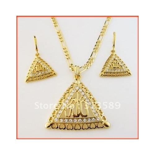 Min order 1 PIECE/ NEW MUSLIM ALLAH YELLOW GOLD SOLID GP FILL NECKLACE EARRING SET/Great Gift/Great Money Maker