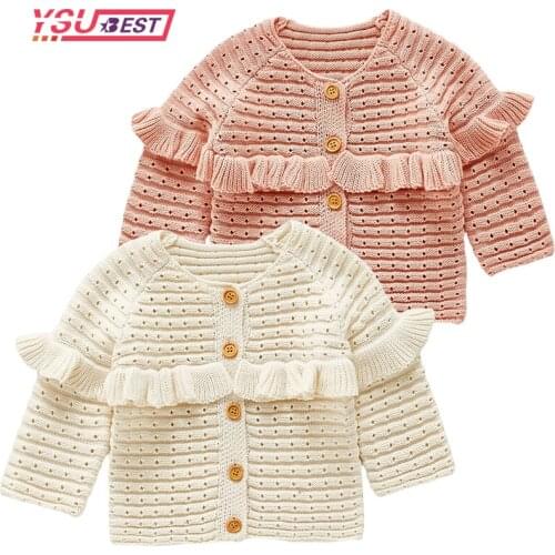 Fashion Baby Girls Cardigan Knitting 0-3Yrs Autumn Spring Lotus Leaf Collar Solid Color Childrens Sweater Kids Baby Cardigan