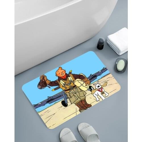 Cartoon Tintin Adventure Car Horse Nostalgic Home Doormat Corridor Kitchen Carpet Indoor Rugs Welcome Non-Slip Floor Mat 60cm