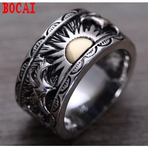 S925 sterling silver male ring Indian eagle wings sun totem Thai silver ring