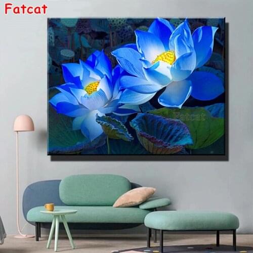 Blue Lotus Diamond art painting kits Full Square/Round Diamond Mosaic Embroidery Flower Landscape For Interior Bedroom PP2145
