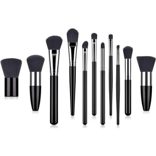 11PCS Wooden Handle Make Up Brush Set Blush Foundation Powder Cosmetic Tools Eye Shadow Blending Eyeliner Eyelash Eyebrow