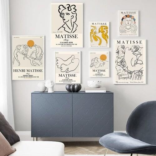 Wall Art Canvas Painting Nordic Posters And Prints Wall Pictures For Living Room Decor Abstract Lines Matisse Girl Bird Vintage