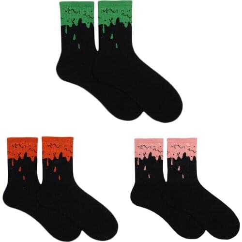Hip Hop Street Boys Girls Trend Socks Black Orange Green Pink Melting Pattern Breathable Cotton Design Cool Sock