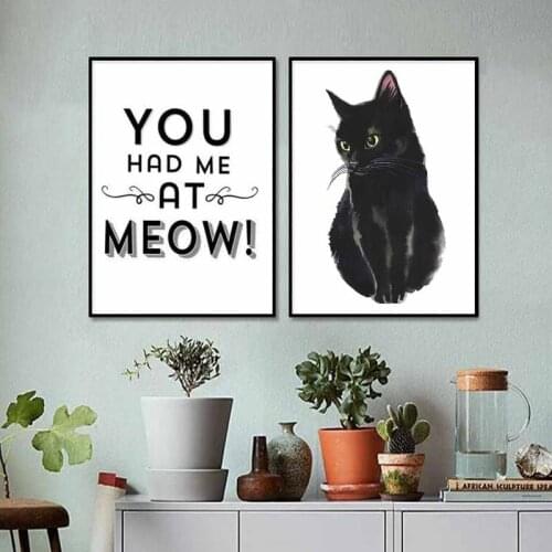 You and Me at Meow Black Cat Animal Poster Canvas Painting Wall Art Print Canvas Pictures for Living Room Interior Home Decor