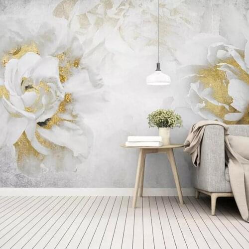 Custom 3D Wall Murals Wallpaper Modern Creative Embossed Golden Rose Flowers Photo Bedroom Living Room TV Background Wall Paper