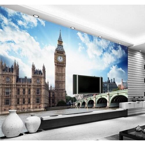 Custom European Style City Landscape London Big Ben Mural Wallpaper 3D Room Landscape Hotel Restaurant Sitting Room Background