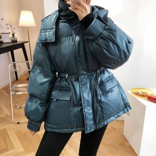 Mid-length Waist Hugging Down Cotton Coat Womens Winter 2021 Hooded Jacket Warm Windproof Oversize Puffer Jacket Thicken Parka